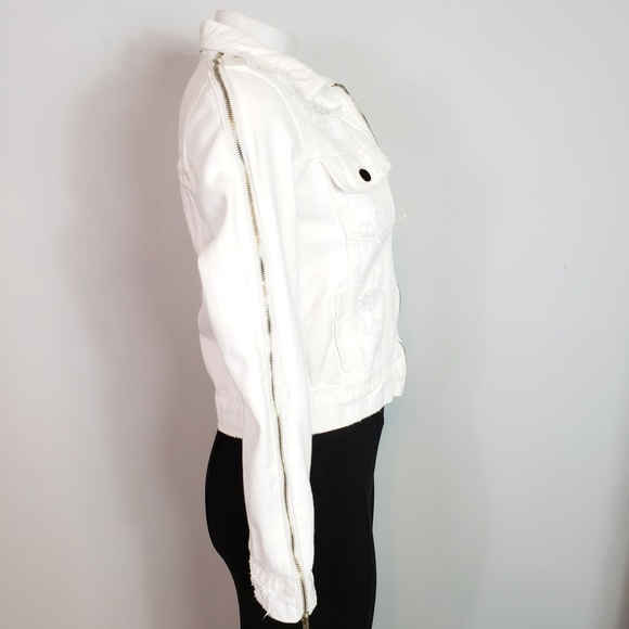 Carmar LF white denim jacket zip front sleeve dist - Picture 9 of 12